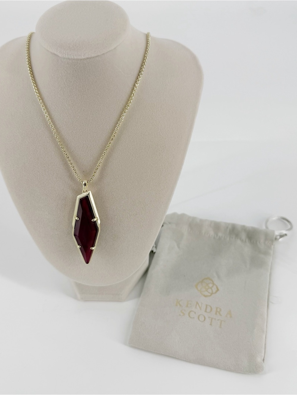 Kendra Scott Damon Gold Necklace Long Maroon Jade
